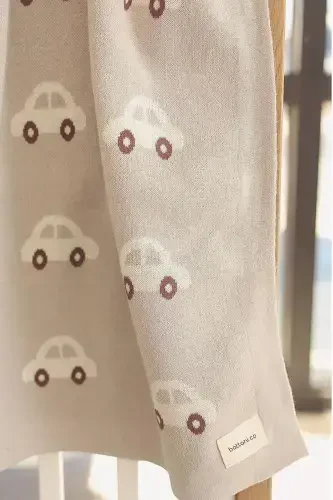 Knitted Baby Blanket 85cm X 85cm Car Dream Cream-Beige For Girl And Boy Baby - 7