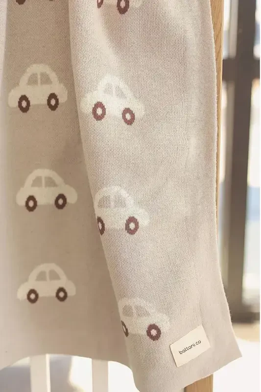 Knitted Baby Blanket 85cm X 85cm Car Dream Cream-Beige For Girl And Boy Baby - 7