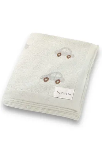 Knitted Baby Blanket 85cm X 85cm Car Dream Cream-Beige For Girl And Boy Baby - 2