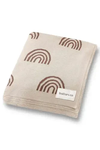 Knitted Baby Blanket 85cm X 85cm Rainbow Beige-Cream Rainbow for Girl and Boy Baby - 1