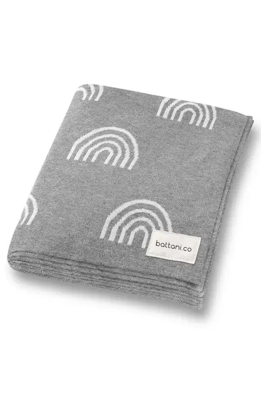 Knitted Baby Blanket 85cm X 85cm Rainbow Gray-Gray Rainbow For Baby Girl and Boy - BATTANI.CO