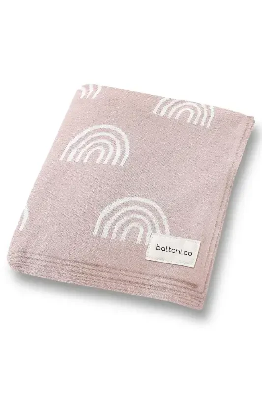 Knitted Baby Blanket 85cm X 85cm Rainbow Pink-Pink Rainbow For Baby Girl And Boy - 1