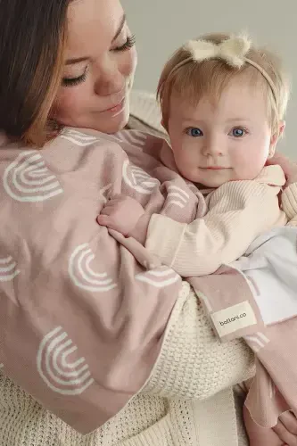 Knitted Baby Blanket 85cm X 85cm Rainbow Pink-Pink Rainbow For Baby Girl And Boy - 4