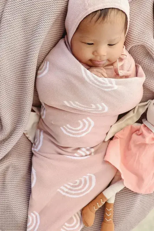 Knitted Baby Blanket 85cm X 85cm Rainbow Pink-Pink Rainbow For Baby Girl And Boy - 5