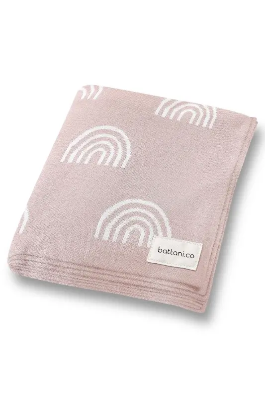 Knitted Baby Blanket 85cm X 85cm Rainbow Pink-Pink Rainbow For Baby Girl And Boy - 2