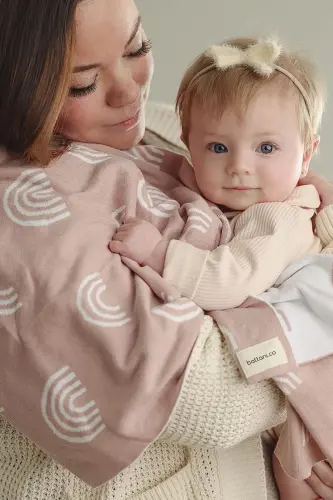 Knitted Baby Blanket 85cm X 85cm Rainbow Pink-Pink Rainbow For Baby Girl And Boy - 5