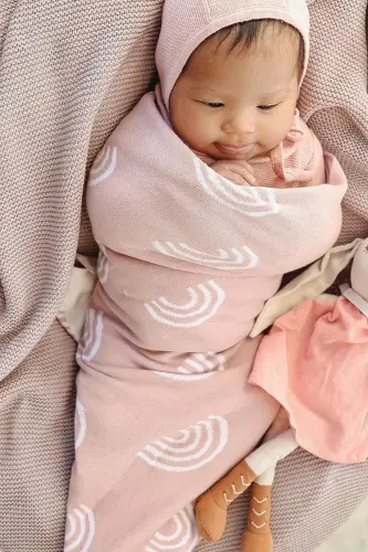 Knitted Baby Blanket 85cm X 85cm Rainbow Pink-Pink Rainbow For Baby Girl And Boy - 6