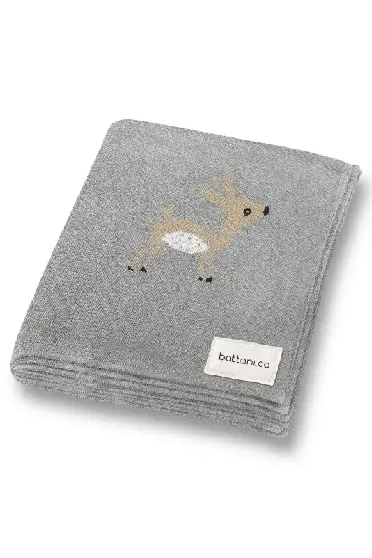 Knitted Baby Blanket 85cm X85cm Cute Fawn Gray-D.Gray For Baby Girl And Boy - BATTANI.CO