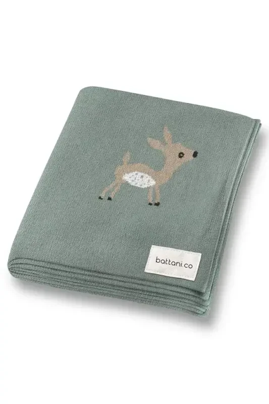 Knitted Baby Blanket 85cm X85cm Cute Fawn Green-Green for Baby Girl and Boy - BATTANI.CO