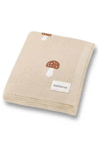 Knitted Baby Blanket 85cm X85cm Little Mushrooms Beige-Cream Mushroom for Baby Girl And Boy - 2