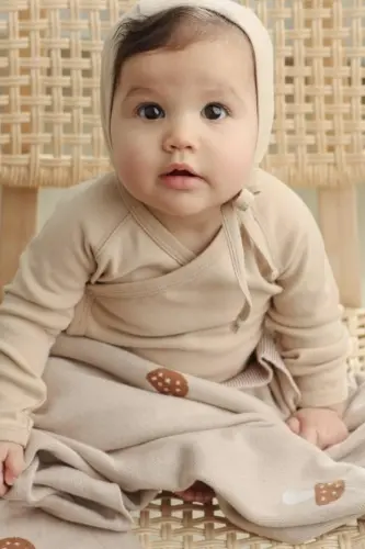 Knitted Baby Blanket 85cm X85cm Little Mushrooms Beige-Cream Mushroom for Baby Girl And Boy - 5