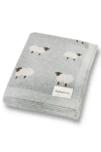 Knitted Baby Blanket 85cm X85cm New Sheep Grey-D.Grey2 For Girl And Boy Baby - 1