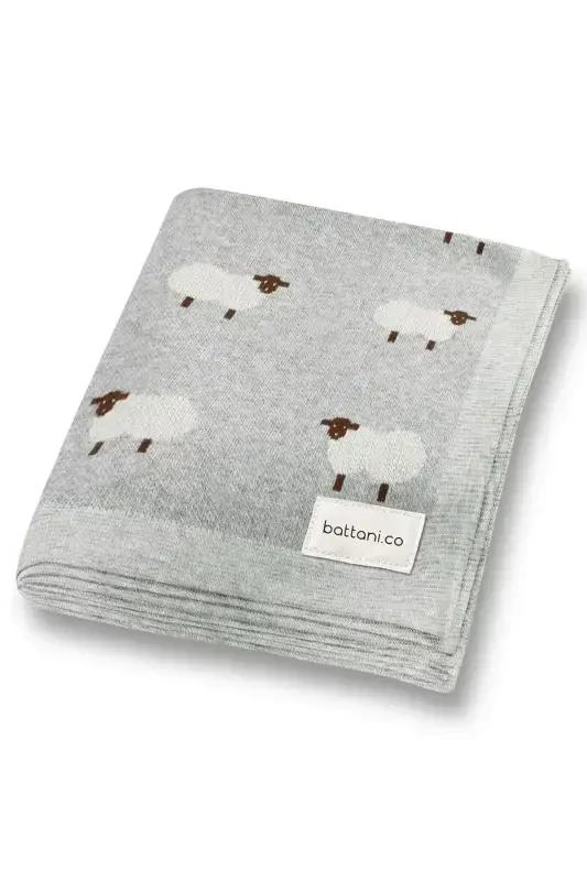Knitted Baby Blanket 85cm X85cm New Sheep Grey-D.Grey2 For Girl And Boy Baby - 1