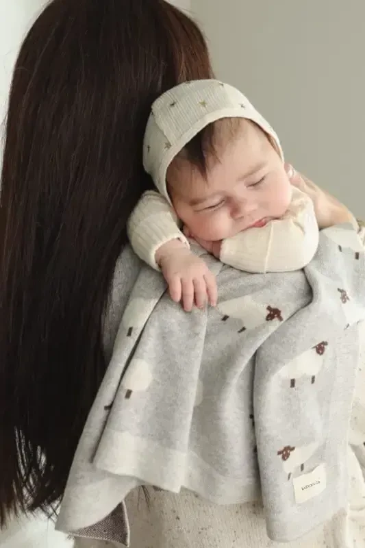 Knitted Baby Blanket 85cm X85cm New Sheep Grey-D.Grey2 For Girl And Boy Baby - 4