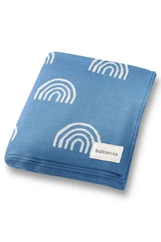 Knitted Baby Blanket 85cm X85cm Rainbow Blue-Blue Rainbow For Girl And Boy Baby - BATTANI.CO