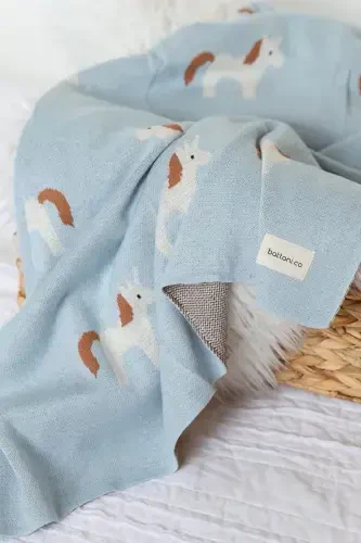 Knitted Baby Blanket 85cm X85cm Unicorn Blue-blue For Girl And Boy Baby - 4