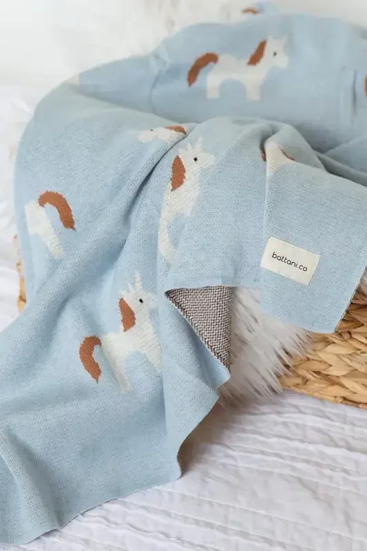 Knitted Baby Blanket 85cm X85cm Unicorn Blue-blue For Girl And Boy Baby - 4