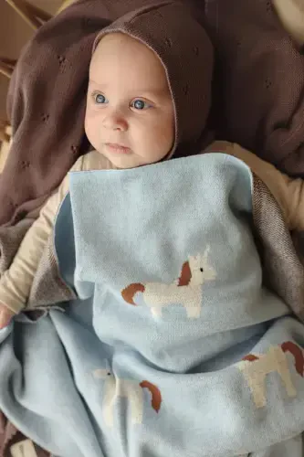 Knitted Baby Blanket 85cm X85cm Unicorn Blue-blue For Girl And Boy Baby - 5