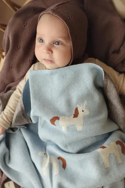 Knitted Baby Blanket 85cm X85cm Unicorn Blue-blue For Girl And Boy Baby - 5