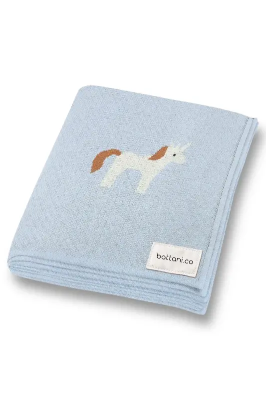 Knitted Baby Blanket 85cm X85cm Unicorn Blue-blue For Girl And Boy Baby - 2