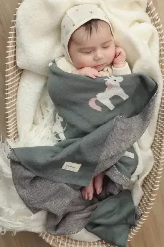 Knitted Baby Blanket 85cm X85cm Unicorn Green-green3 For Baby Girl And Boy - 5