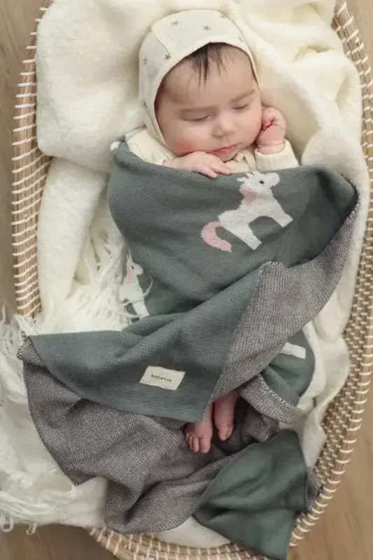 Knitted Baby Blanket 85cm X85cm Unicorn Green-green3 For Baby Girl And Boy - 5