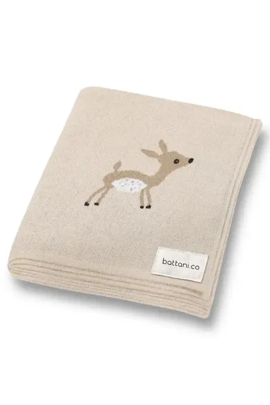Knitted Baby Blanket for Girl and Boy 85cm X 85cm Cute Deer Beige-Cream - BATTANI.CO