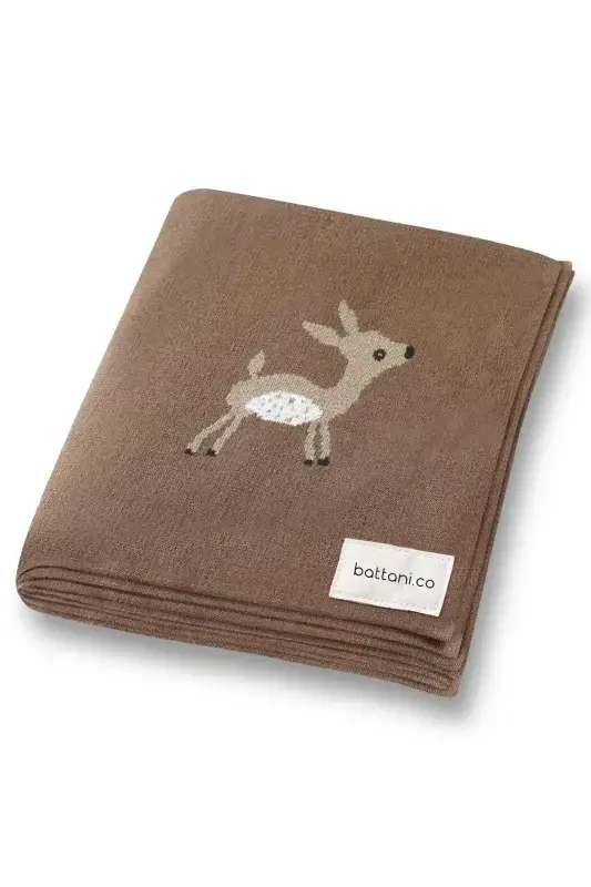 Knitted Baby Blanket for Girl and Boy 85cm X 85cm Cute Fawn Coffee-Coffee - BATTANI.CO