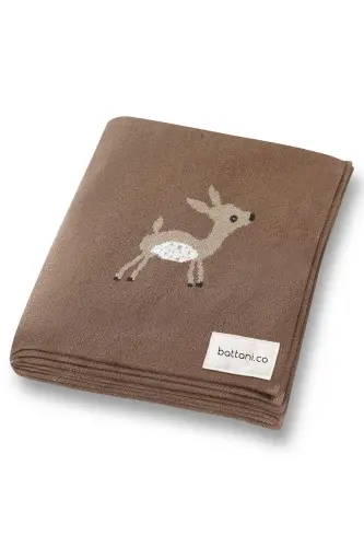 Knitted Baby Blanket for Girl and Boy 85cm X 85cm Cute Fawn Coffee-Coffee - 2