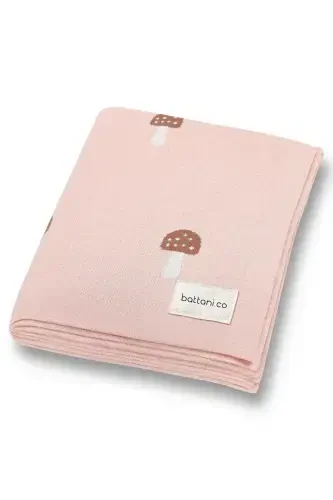 Knitted Baby Blanket for Girl and Boy 85cm X 85cm Tiny Mushrooms Pink-Pink Mushroom - 1
