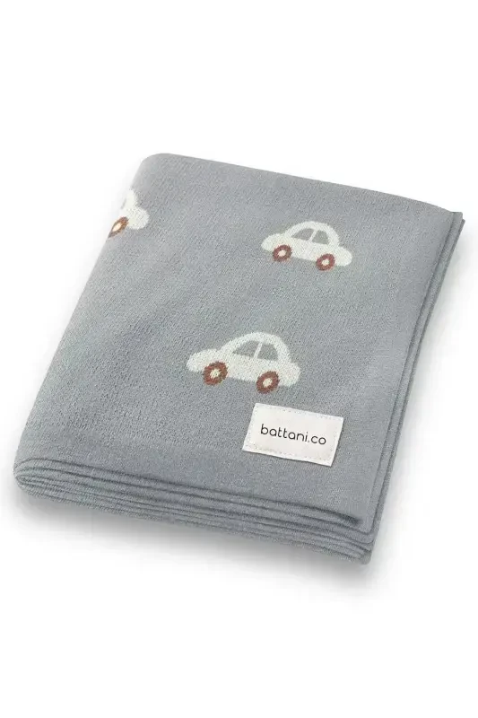 Knitted Baby Blanket for Girl and Boy 85cm X85cm Car Dream Gray-Gray - BATTANI.CO