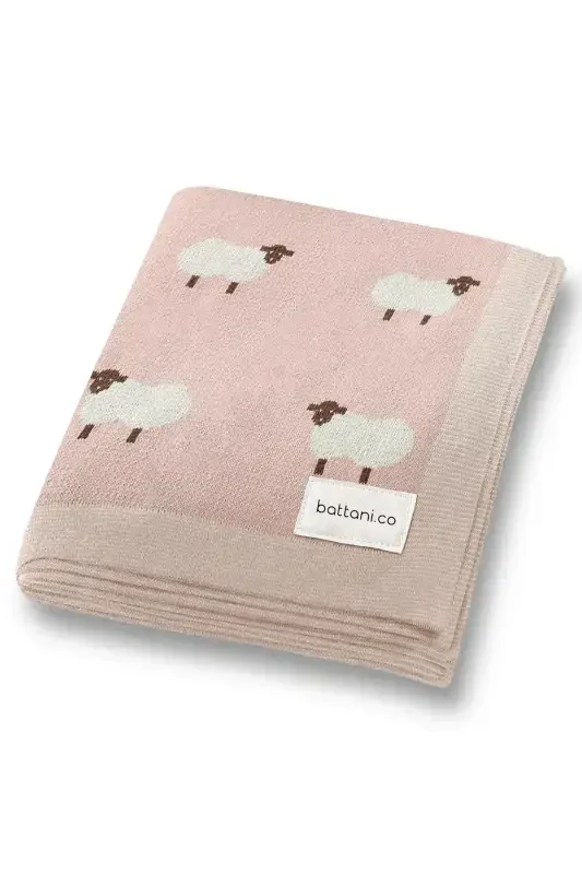 Knitted Baby Blanket For Girl And Boy 85cm X85cm New Lambs Pink-Powderpink2 - 1