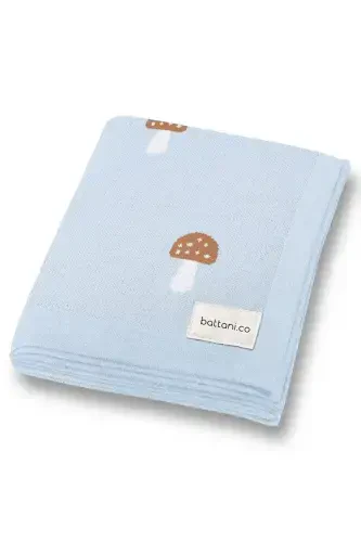 Knitted Baby Blanket for Girl and Boy 85cm X85cm Tiny Mushrooms Blue-Blue Mushroom - 1
