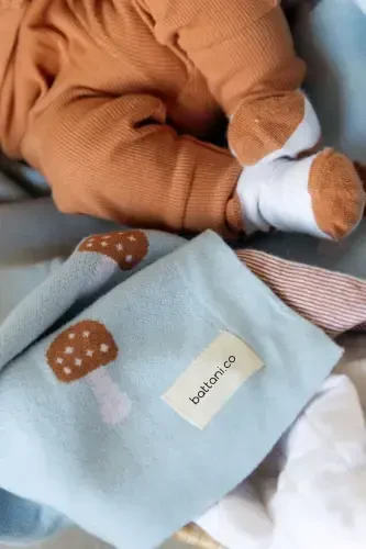 Knitted Baby Blanket for Girl and Boy 85cm X85cm Tiny Mushrooms Blue-Blue Mushroom - 5