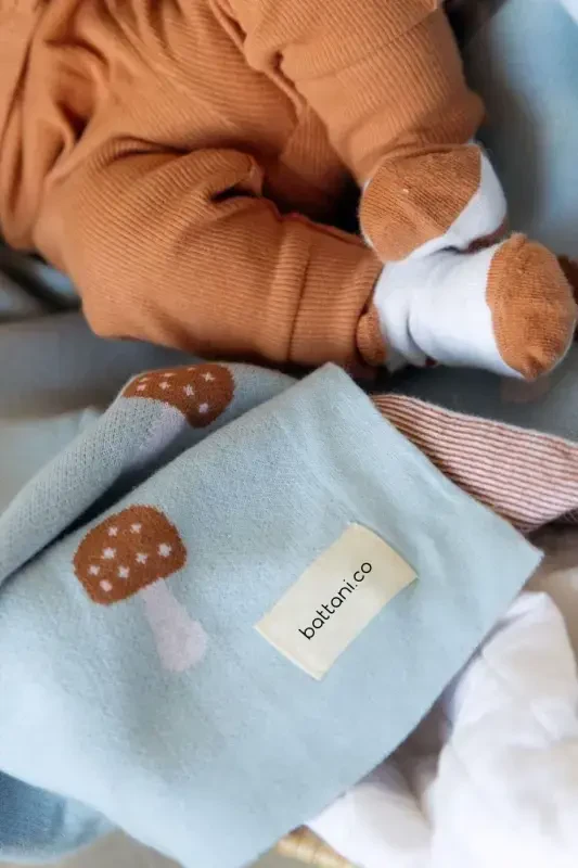 Knitted Baby Blanket for Girl and Boy 85cm X85cm Tiny Mushrooms Blue-Blue Mushroom - 5