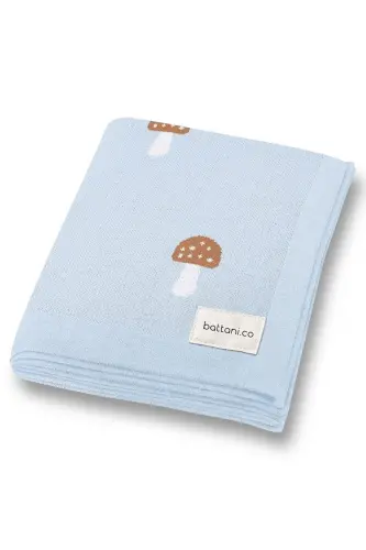 Knitted Baby Blanket for Girl and Boy 85cm X85cm Tiny Mushrooms Blue-Blue Mushroom - 2