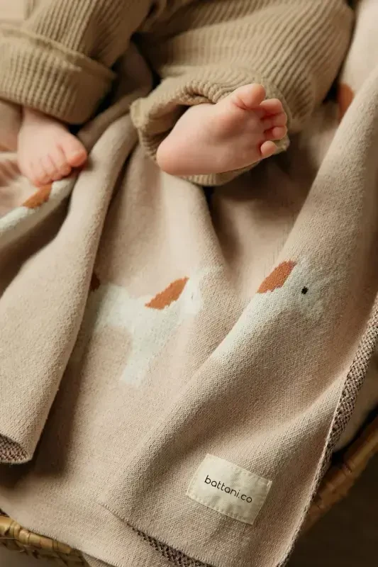 Knitted Baby Blanket for Girl and Boy 85cm X85cm Unicorn Beige-cream3 - 4