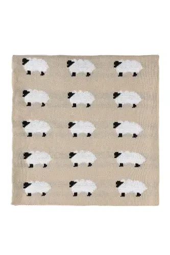 Knitted Baby Blanket Sheep 80x80 Cm Emka Giyim-CREAM - 1
