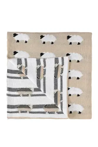 Knitted Baby Blanket Sheep 80x80 Cm Emka Giyim-CREAM - GENEL MARKALAR (1)