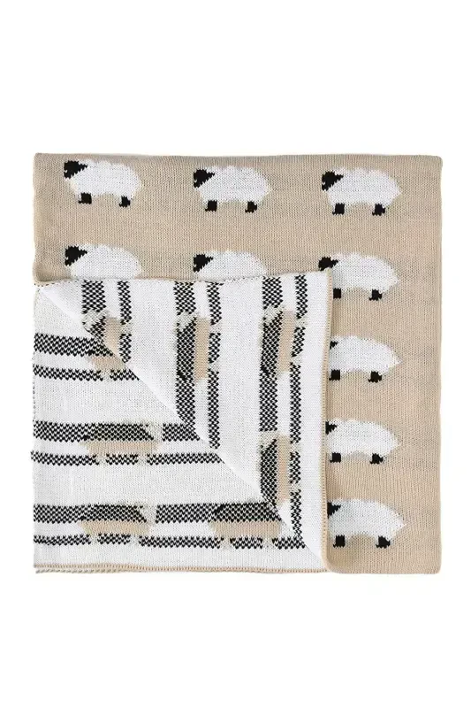 Knitted Baby Blanket Sheep 80x80 Cm Emka Giyim-CREAM - 2