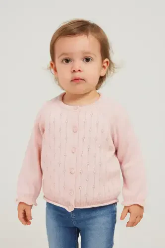 Knitted Baby-Girl-Child Road Openwork Cardigan 6-24 Months Powder-Powder - 1