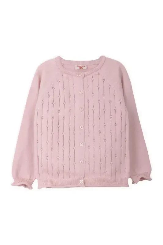 Knitted Baby-Girl-Child Road Openwork Cardigan 6-24 Months Powder-Powder - 2