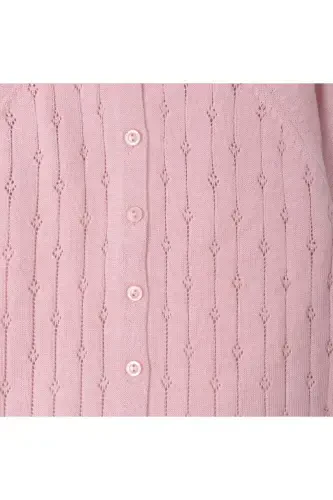 Knitted Baby-Girl-Child Road Openwork Cardigan 6-24 Months Powder-Powder - 3