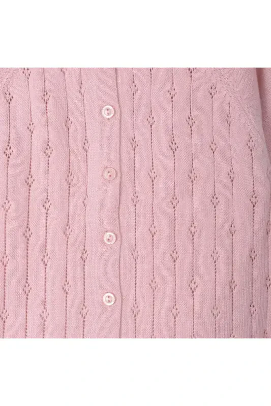 Knitted Baby-Girl-Child Road Openwork Cardigan 6-24 Months Powder-Powder - 3