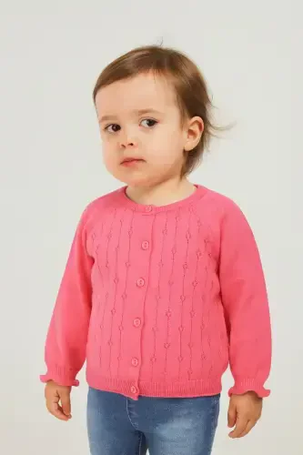 Knitted Baby-Girl-Kids Road Openwork Cardigan 6-24 MONTHS Fuchsia-Fuchsia - 1