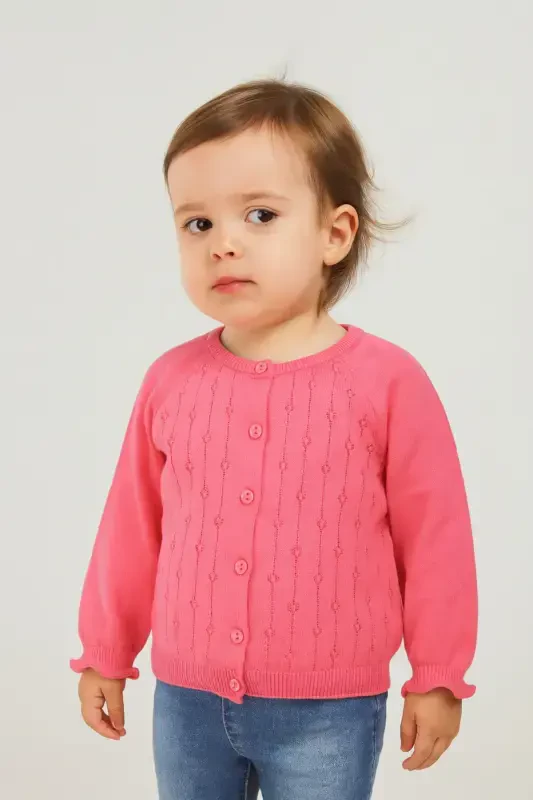 Knitted Baby-Girl-Kids Road Openwork Cardigan 6-24 MONTHS Fuchsia-Fuchsia - 1