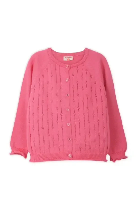 Knitted Baby-Girl-Kids Road Openwork Cardigan 6-24 MONTHS Fuchsia-Fuchsia - 2