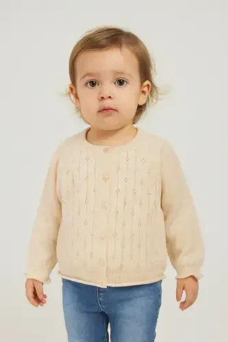 Knitted Baby-Girl-Kids Road Patterned Cardigan 6-24 Months Beige-Beige - 1