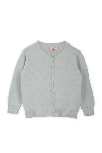 Knitted Baby Girl Poncho with Pompom Mint - MINORA (1)