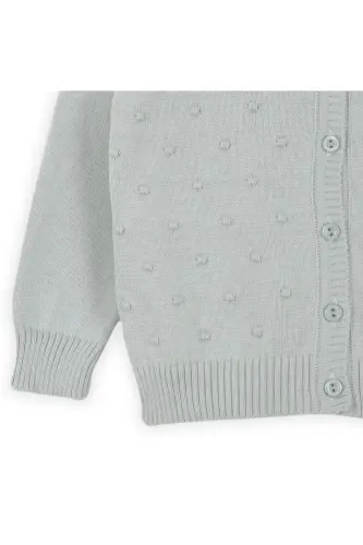 Knitted Baby Girl Poncho with Pompom Mint - 3